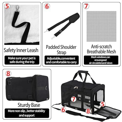 Dycietx Soft Sided Foldable Cat/Dog/Pet/Puppy Carrier Bag, Portable Pets Travel Carriers For Cats/Dogs With Shoulder Strap & Removable Mat, Durable Cat Basket of 17 lbs Airline Approved(Black, M) — view 5