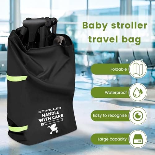 shaojian Stroller Bag for Airplane 114x53x31cm, 300D Oxford Cloth Pram Travel Bag for Airplane, Large Capacity Gate Check Stroller Bags with Hand Straps, Baby Travel Essentials, Black — view 4