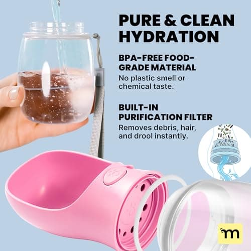 MalsiPree Dog Water Bottle with Bowl - Leak Proof Portable Puppy Water Dispenser with Drinking Feeder for Pets Outdoor Walking, Hiking, Travel, Food Grade Plastic (Pink, 350ml) — view 4