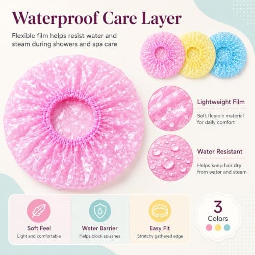 Shower Caps for Women & Reusable Bath Cap – 28cm 6 Pack Mixed Colours — view 4