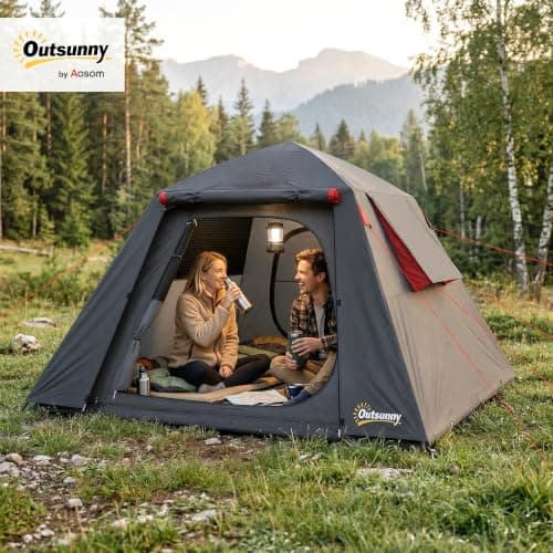 Outsunny Camping Tent 2 Man Dome Tent 3000mm Waterproof Dark Grey & Red — view 2