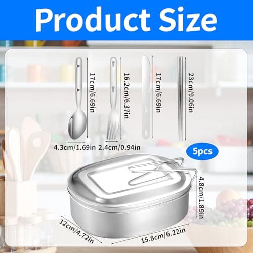 5 Pcs Mess Tin, Mess Tins, Camping Saucepan, Stainless Steel Camping Mess Kit, Cookware Set With Tins And Foldable Cutlery, Portable For Hiking And Outdoor Cooking — view 2