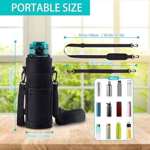 YEENAIV 40oz Water Bottle Carrier Bag, Sport Water Bottle Carrier Sling Bag with Adjustable Strap, Water Cup Holder with 2 Pockets for Walking Hiking Camping-Black — view 2
