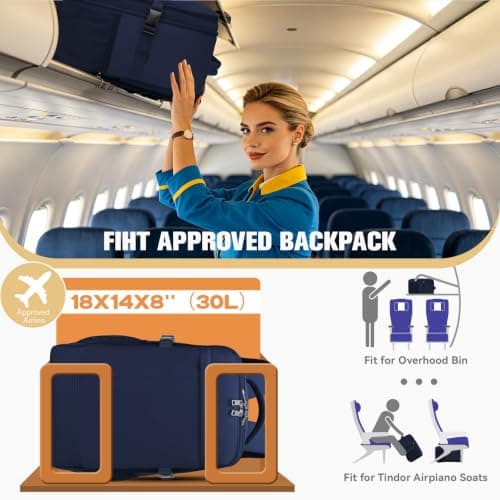 Lossga for Easyjet Cabin Bags Flight Bag with USB Charging Port, Dark Blue, 30L US, Travel — view 3