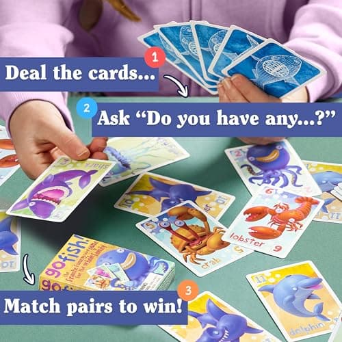 House of Marbles Go Fish Card Game for Children & Families, 36 FSC-Certified Illustrated Undersea Cards, Classic Matching Game for 2 Players, Educational Travel Game — view 3