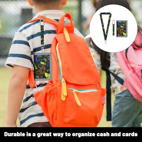 Kids Wallet Tri fold Coin Pocket,Boys Wallets for Teenagers,Children Neck Pouch with Zipper Key Chain and ID Window Card Holders with Lanyard and Key Chain Holder for Toddler Children Birthday Gifts — view 5