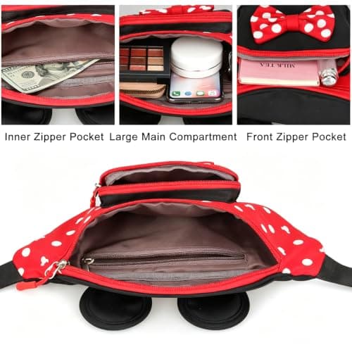 Disney Minnie Mouse Fanny Pack for Women, Travel Waist Bag with Mouse Ears, Teen Girls Belt Pack, Outdoor Hiking Bum Bag — view 3