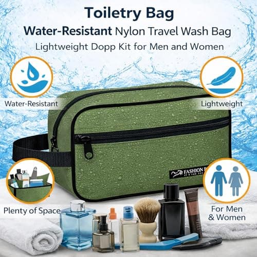 Water-Resistant Toiletry Bag for Men & Women - Lightweight Travel Wash Bag with Multiple Compartments, Compact Dopp Kit Cosmetic Organizer, Durable Nylon Shaving & Makeup Storage Case (Olive Green) — view 2