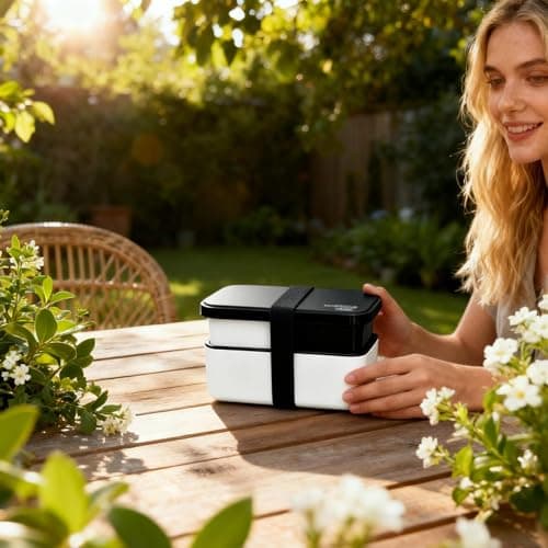 Fizepgo Lunch Box for Adults | 1450ml Dishwasher Safe Bowl - 2-TierFood Container with Removable Utensil Set and Sealing Strap | for Work, College, School, Picnic, Travel — view 3