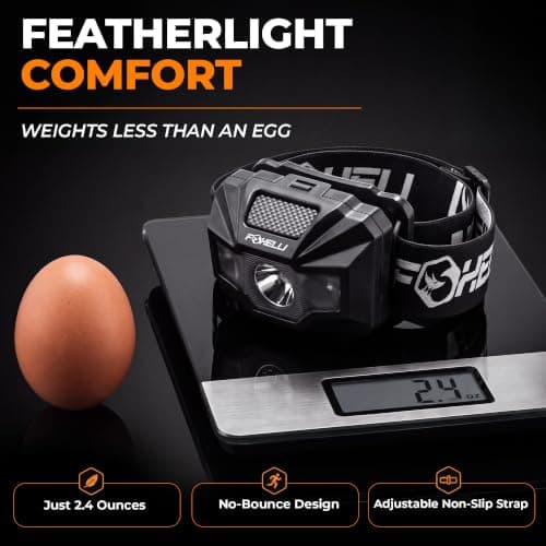 Foxelli LED Head Torch Rechargeable [2-Pack] – Ultralight USB Rechargeable Headtorch for Adults & Kids, Waterproof Headlamp with Red Light for Running, Camping, Fishing & Outdoors — view 6