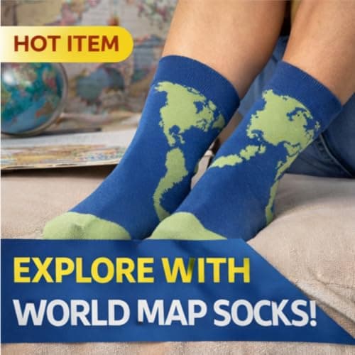 LND Gifts Womens Novelty Socks World Map Travel Geography Pattern Funny Crew Cotton Gift Socks Unisex Girls Boys Teens Size 3.5–8 UK — view 3
