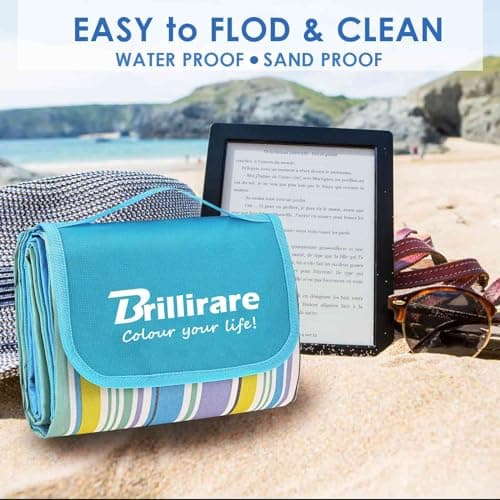 Brillirare Beach Picnic Blanket, Large Sandfree Waterproof Camping Blankets, Foldable Sandproof Oxford Mat, Oversized Packable Family Outdoor Mats for Camping Park Travel Grass Concert-Blue — view 4