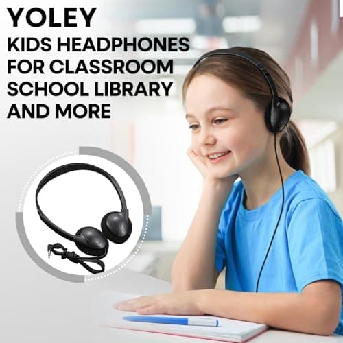 Yoley Kids Headphones Bulk 12 Pack for School Classroom,Wholeslae Wired Durable Earphones Class Set for Students Children Toddler Teens Boys Girls and Adult(FM101 Black) — view 4