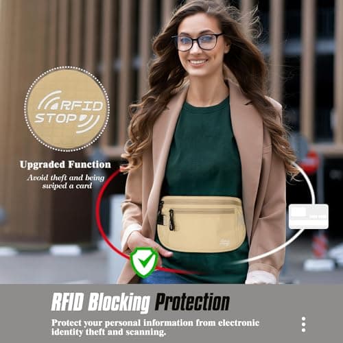 MoKo Travel Money Belt with Hidden RFID Blocking Wallet, Beige — view 2