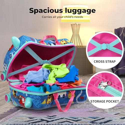 Dekko Kids Luggage Ride-On Suitcase, 2-in-1 Travel Luggage for Toddlers & Children, Carry-On Trolley with Spinner Wheels, Shoulder Strap, Waterproof Hard Shell, 50kg Capacity (Blue) — view 5