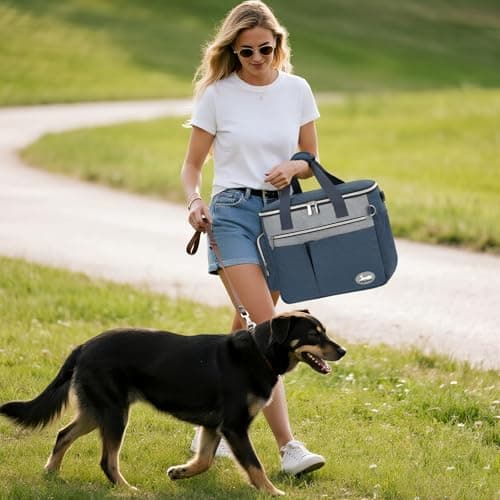 TAIHOYIN Dog Travel Bag for Pet Kit Outdoor with 2 Food Bags + 2 Collapsible Bowls + Feeding Mat + Dog Treat Bum Pouch 7-Piece Set for Pet Accessories Organizer Traveling Walking Camping, Navy Blue — view 2