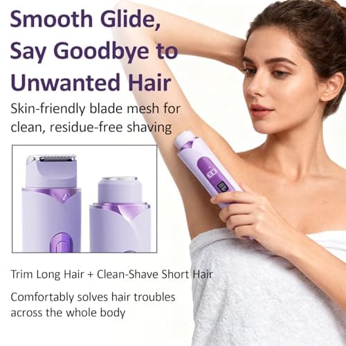Electric Shaver for Women, 2-in-1 Ladies Shaver & Facial Hair Remover with Smart LED Display, Rechargeable Painless Bikini Trimmer & Body Razor for Face, Legs, Underarms, Travel Size (Lilac) — view 4