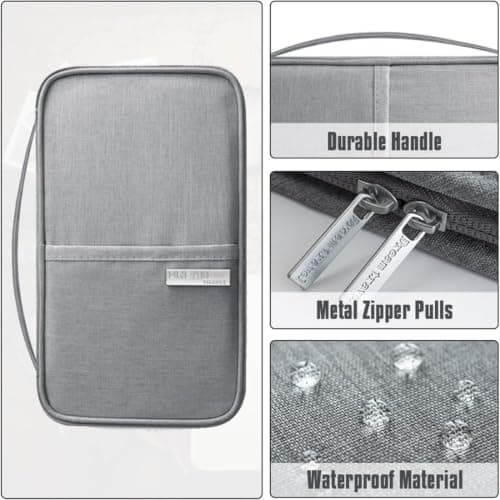 Mnixy Grey RFID Passport Holder Travel Wallet with Zipper, 4 Passport Slots — view 3