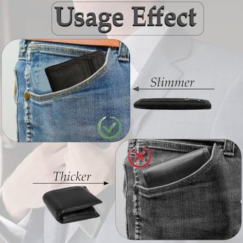 Slim Wallets for Men UK Thin Compact RFID Blocking Carbon Fiber Travel Wallet with Zipper Coin Purse Sports Wallet Holds 6 Cards Cash Gifts for Fathers Boyfriends Birthdays Black — view 4