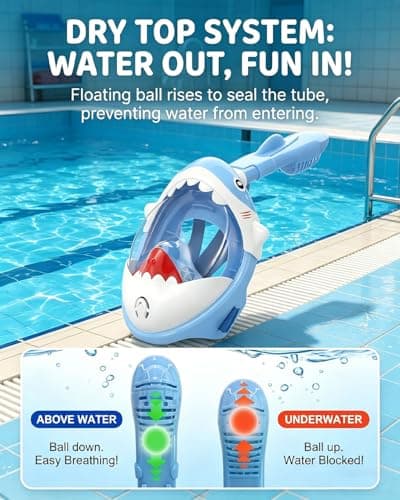 Torlaist Full Face Snorkel Mask Kids Blue Shark Designed for 5-10 Years Old - 180°Super High-Definition View, Anti-Fog, Anti-Leak, and Dry Top Function for Kids Snorkel Mask Diving — view 3
