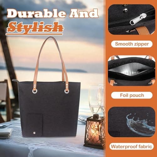 Eidoct Wine Handbag with a Water Dispenser, a Canvas Wine Bag with Hidden Insulated compartments, a Portable Beach Wine Bag for picnics, Camping, and Travel, and a Gift for Wine Enthusiasts(Black) — view 3