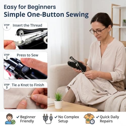 Portable Mini Sewing Machine, USB/Battery Powered Handheld Sewing Tool Set — view 2