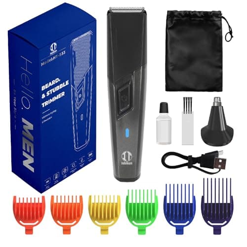 IndoTeam Beard Trimmer for Men, Rechargeable Cordless Beard & Hair Trimmer with Colour-Coded Guide Combs, Precision Trimming Kit with Nose Trimmer, USB Charging, Up to 90-Min Runtime — view 2