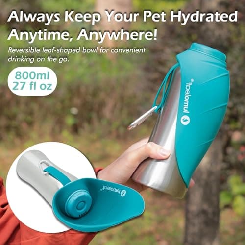 LumoLeaf Portable Dog Water Bottles 800ml, Stainless Steel Pet Travel Water Bottle Dispenser for Walking, Hiking and Outdoor, Portable Water Bowl for Large Dogs (Blue) — view 6