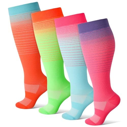 Zuimei 4 Pairs Plus Size 20-30 mmHg Compression Socks for Women Men