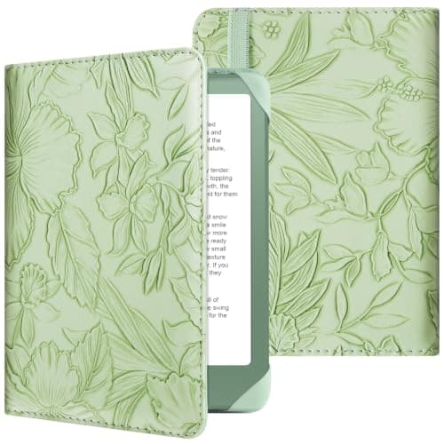 HoYiXi Universal Case for 6.8 Inch 7 Inch Kindle eReaders Compatible with Paperwhite/Kobo/BOOX T68/iReader Ocean,6.8-7" eReaders Protective Case Cover Elastic rope,Green, Green leaves — view 3