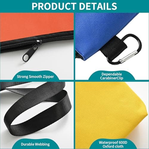 MAFYE 6 Pack Tool Pouch Zipper Bags, Large Multi-Size Tool Organizer with Carabiner& Crossbody Strap, Heavy-Duty Storage Bags for Men Women, Perfect for Tools, Travel, Cosmetics, Office & Art Supplies — view 4