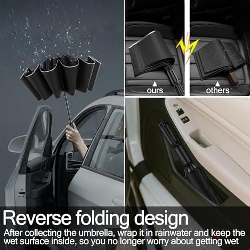 Copulan Windproof Compact Travel Umbrella,Large Strong but Light Portable and Automatic Folding Rain Umbrella, small inverted for travel size — view 4