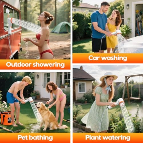 Portable Shower for Camping, 6000mAh Rechargeable Camping Shower with Foldable Bucket, Storage Bag, Filtered Shower Head, Outdoor Camp Shower Pump for Hiking, RV, Traveling, Car Washing, Pet Bath — view 6