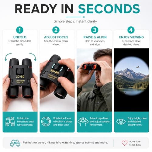 BML Compact Folding Binoculars Pocket Size Mini Travel Binoculars 30x60 for Bird Watching Hiking Camping Concerts Sports Theatre Outdoor Travel and Wildlife Viewing — view 3