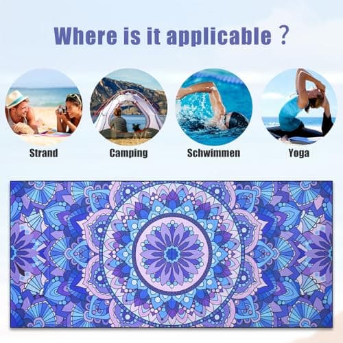 TMEOG Microfibre Beach Towels 180x80cm Extra Large Sand Free Beach Towel for Adults Compact Thin Travel Towel Women Men Lightweight Swim Pool Yoga Towel with Bag(Purple Mandala) — view 6