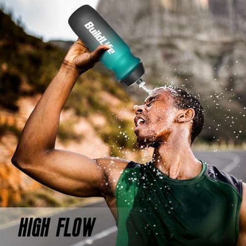 BuildLife Sport Water Bottle 2 Pack, 750ml Squeeze Bottle, BPA Free & Leak Proof Hand wash Cycling Bottles for Working Out, Fitness, Hiking, Outdoor Sports (GreenBlack+BlackWhite) — view 3