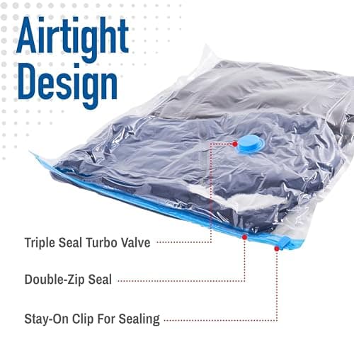 Spacesaver Jumbo Vacuum Storage Bags for Clothes - 100 x 80 cm Vacuum Bags and Space Saver for Comforters and Blankets - Compression Seal for Closet Organization with Hand Pump for Travel - Pack of 6 — view 5