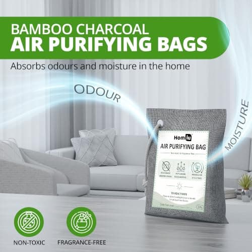 Homiu Bamboo Charcoal Air Purifying Bags - 4 Pack 200g Natural Odour Eliminator - Activated Charcoal Odour Absorber - Air Fresheners for Room Shoe Deodoriser Car Air freshener - Moisture Absorber — view 3