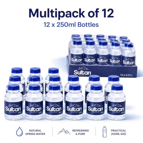 Sultan Natural Water 12 x 250ml Still Bottled Water Multipack Compact Mini Water Bottles Total 3 Litres Ideal for Lunch Boxes, Kids, Travel, Events, Meetings & Everyday Hydration — view 5