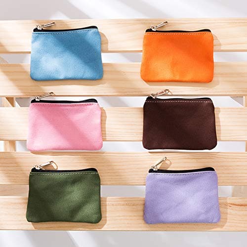 Hibate Small Canvas Coin Purse Holder Wallet Zip Pouch Money Purses Bag for Women Men Kids (White) — view 5