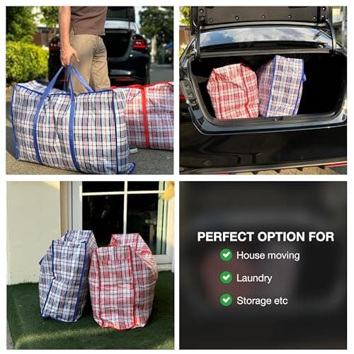 Laundry Bag Zips, XXL jumbo Heavy Duty Storage Bags Reusable Strong Nylon Large Boxes for House Moving Clothes & Wardrobe Storage backpack waterproof (4 Bags Mix (Red + Blue)) — view 6