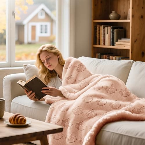 Lanpn Fall Fur Throw Blanket, 530GSM Sherpa Fleece Throws for Couch Sofa, Soft Fluffy 3D Pumpkin Blankets, Autumn Plush Cozy Blanket, Thanksgiving Home Bed Living Room Decor Gift, 130x150, Beige — view 4