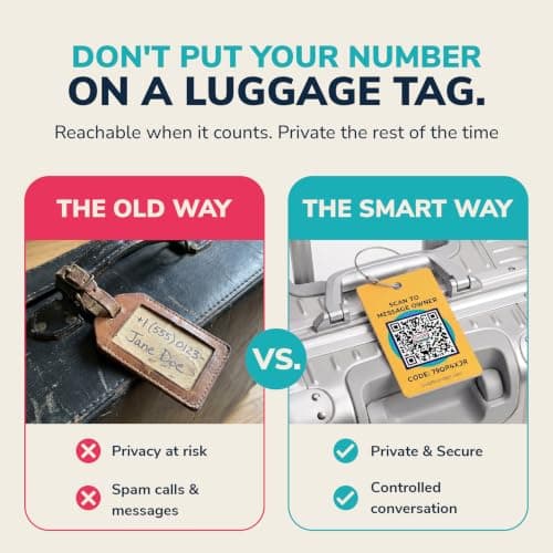Smart Luggage Tags | Privacy QR Code Luggage Tag, Yellow, 2"x3" — view 2