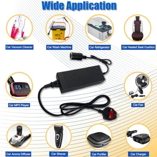 220V to 12V Adapter 10A 120W - UK 3-Pin Plug AC to DC Car Power Converter, Cigarette Lighter Socket for Vehicle Refrigerator, Tire Inflator, Automotive Vacuum & Road Trip/Home Use — view 2