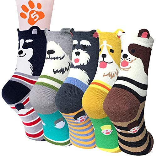 Women's Cotton Animal Dog Print Socks - 5 Pairs Thick Warm Thermal Winter Socks With Funny Cute Design - Multipack Gifts for Women and Girls