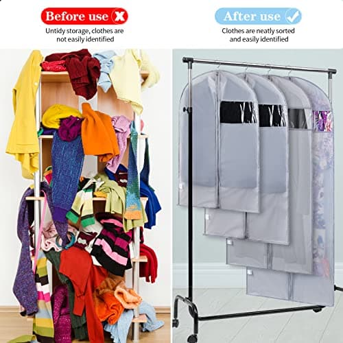 Niviy Suit Bags 60 x 100 cm, Grey Garment Covers with Zip & Clear Window — view 5
