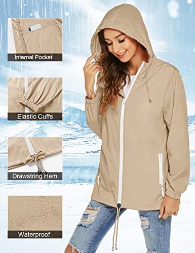 Rapbin Trench Coats for Women Lightweight Summer Jackets Hooded Raincoat — view 5