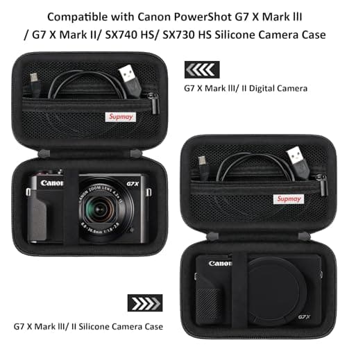 Supmay Hard Travel Case for Canon Powershot G7 X Mark II/ G7 X Mark III Digital Camera, Protective Storage Bag with Zipper Mesh Pocket for Battery Pack, Charging Cable and Other Accessories, Black — view 3