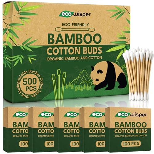 EcoWisper Bamboo Cotton Buds - 500 Eco Friendly Bamboo Earbuds Cotton Swabs - Plastic Free Baby Cotton Buds Biodegradable - Ear Buds for Makeup, Crafts, Cleaning, & Baby Hygiene, white