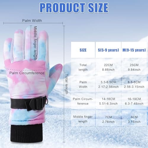 Kids Ski Gloves Waterproof Thermal Snow Gloves for Girls Aged 5-15, Windproof Non-Slip Winter Mittens with Adjustable Cuffs, Warm Snowboard Mittens for Sledding Skating Outdoor Sports，Pink：5-9 years — view 2